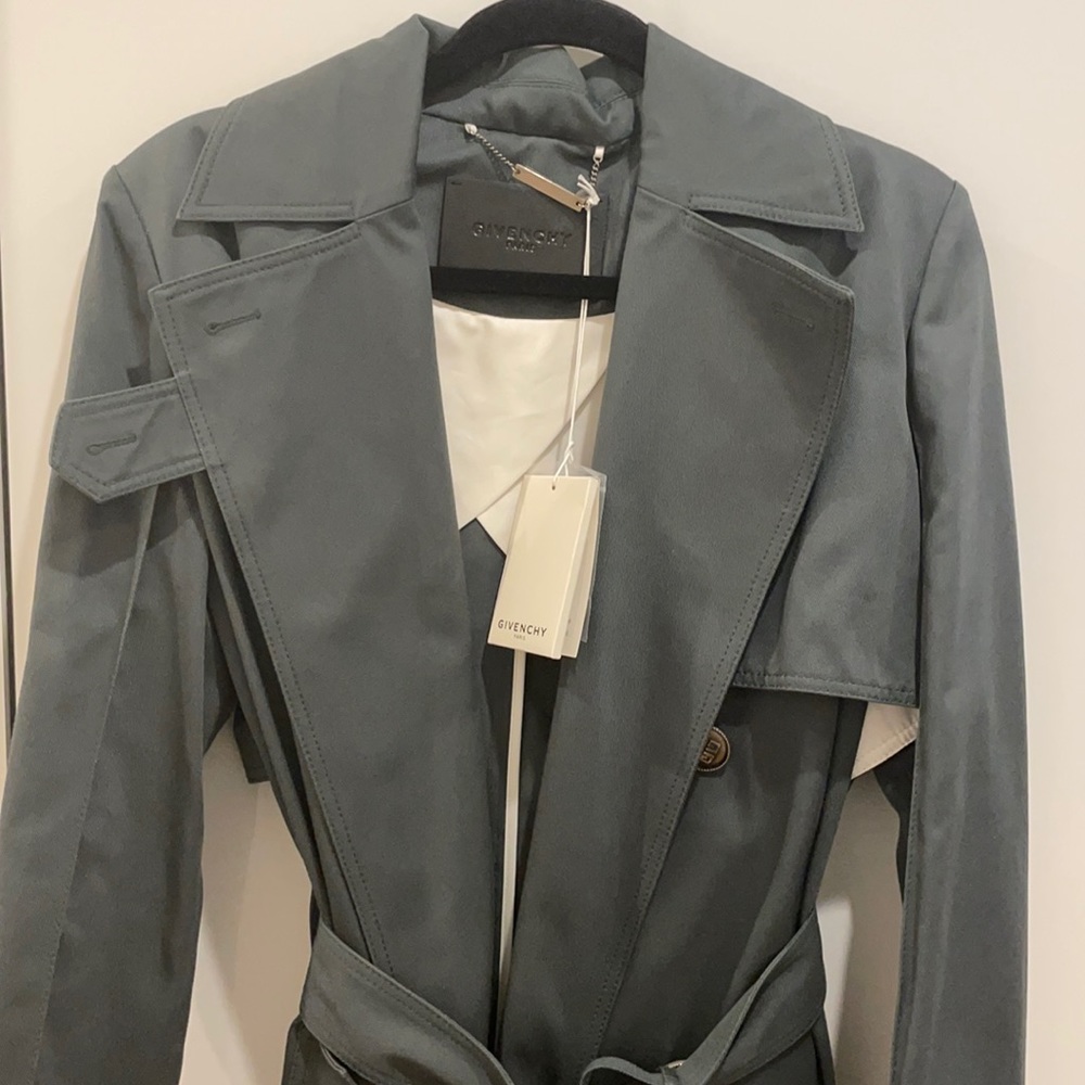 Givency Paris belted Oversized Trench Coat, Salvia Green, Women size US 8